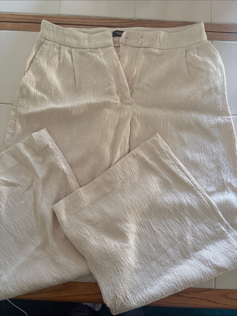Express Cream Textured Wide-Leg Trousers